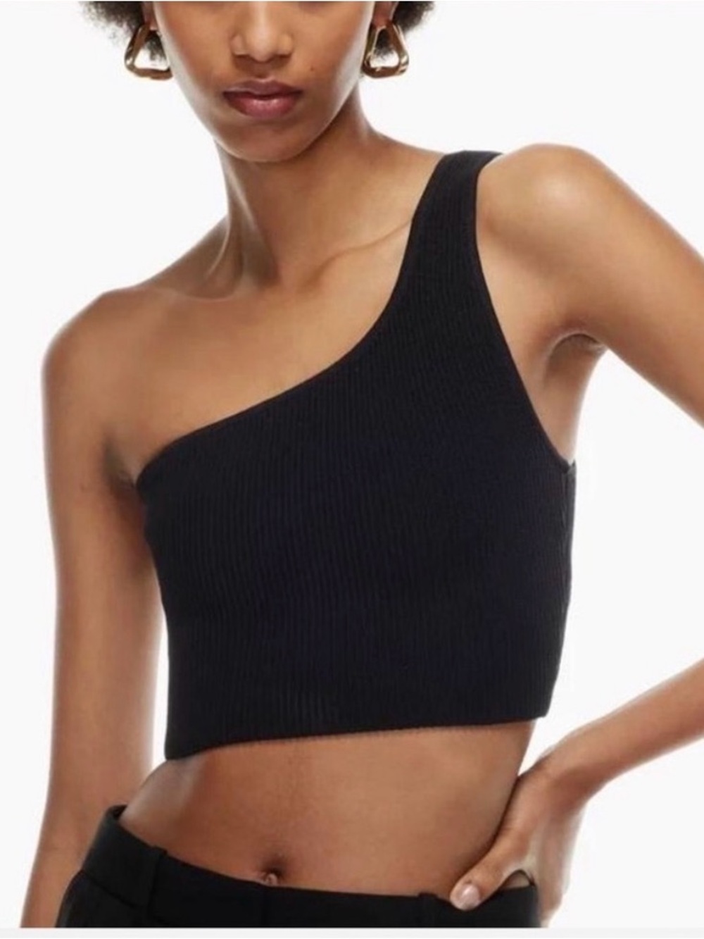 Aritzia Babaton Asymmetric One-Shoulder White Ribbed Crop Top, Size SM